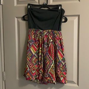 Black and tribal strapless dress